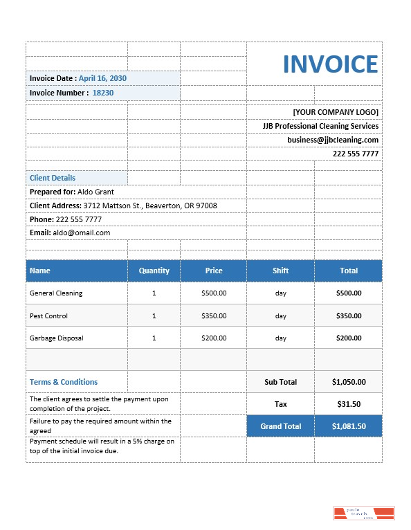 Commercial Cleaning Service Invoice Template PSD template